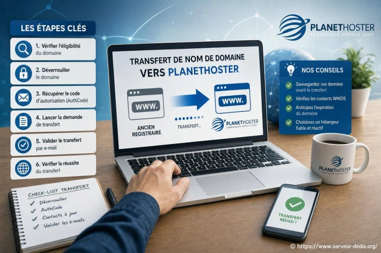 Transfert de nom de domaine vers PlanetHoster : étapes et conseils